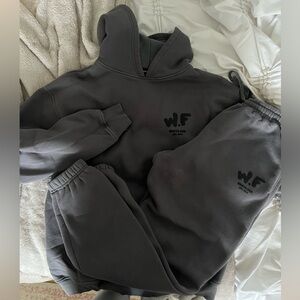 White Fox Boutique Hoodie and Sweatpants Matching Set - Dark Grey and Black